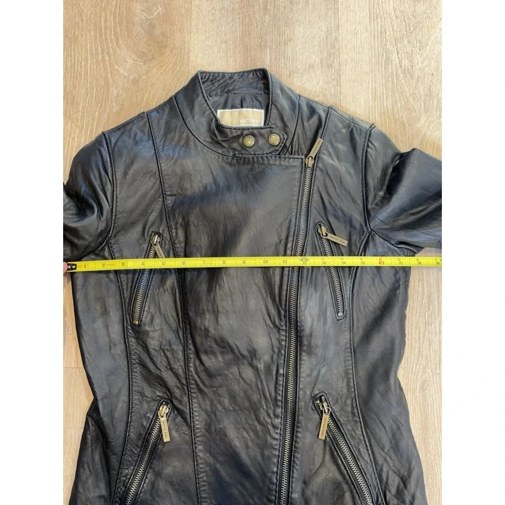 Michael Kors Lambskin Leather Moto Jacket Womens Black Biker Asymmetrical Medium